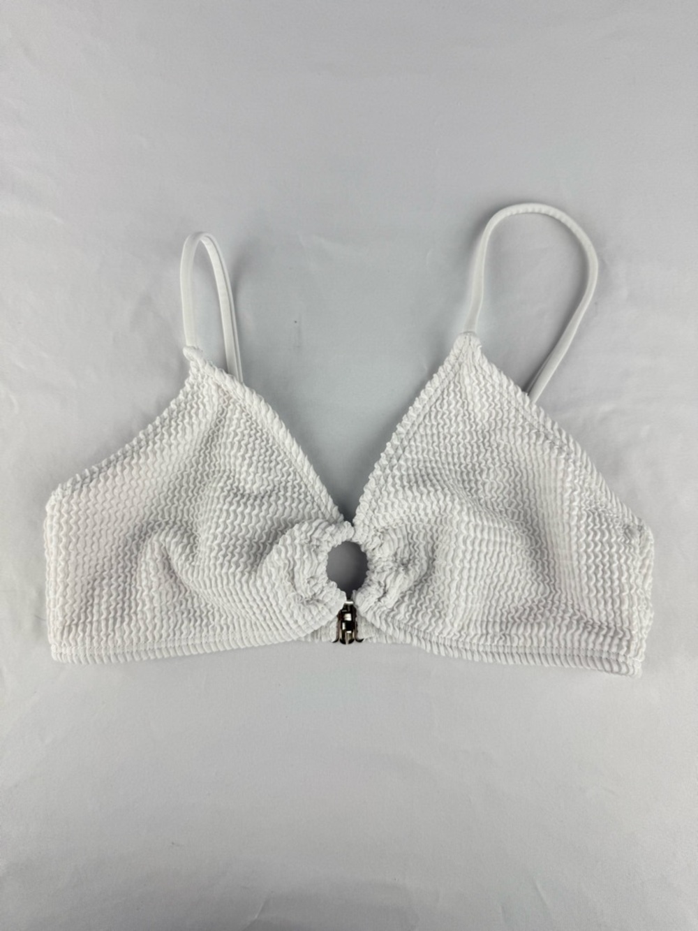 SHEIN White Textured Ring-Front Bikini Top